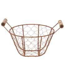 Artikel Drahtkorb Metall Ø18cm mit Holzgriffen Rostbraun für Dekoration