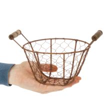 Artikel Drahtkorb Metall Ø18cm mit Holzgriffen Rostbraun für Dekoration