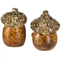 Artikel Keramik Eichel Dekoration mit Herzmotiv 6cm Braun – Herbstliche Tischdeko im 6er-Set