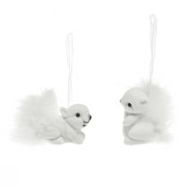 Artikel Weisse Eichhörnchen Anhänger mit Glitzer und Federdetails 6 cm – Set mit 2 Stück
