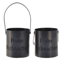 Artikel Windlicht mit Henkel Metall Frohe Weihnachten Ø10 cm 2 Stück Anthrazit
