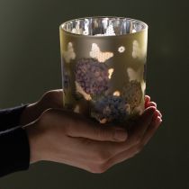 Artikel Windlicht aus Glas mit Hydrangea-Motiv 12,5 cm Gold Beige