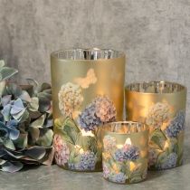 Artikel Windlicht aus Glas mit Hydrangea-Motiv 12,5 cm Gold Beige