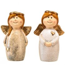 Artikel Engel-Dekofiguren aus Keramik, 13 cm, Creme-Weiss mit goldenen Details, 2er-Set