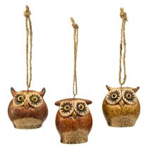 Artikel Eulenanhänger aus Keramik, 5,6 cm, Brauntöne – Dekoration für Herbst und Weihnachten, 3er-Set
