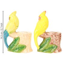 Artikel Keramik-Kerzenhalter mit Vogelmotiv handbemalt H14,5 cm 2er-Set