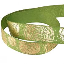 Artikel Geschenkband mit goldenen Rosen Grünes Schmuckband 25mm 15m