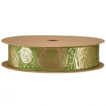 Artikel Geschenkband mit goldenen Rosen Grünes Schmuckband 25mm 15m