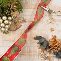 Artikel Geschenkband Stoff 40mm 15m Tannenbaum und Sterne Rot Grün Gold