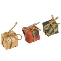 Artikel Papier-Geschenkboxen Mini Set, Rot-Grün-Natur, 2,5x3 cm, 18 Stück - Weihnachtsdeko