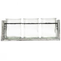 Artikel Glasbehälter-Set mit Holzständer grau-weiss – 27,5x9x11 cm – Innen-Dekoration und Aufbewahrung