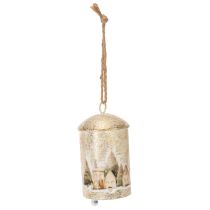 Artikel Weisse und goldene Metallglocke mit Winterdorf-Motiv 20 cm