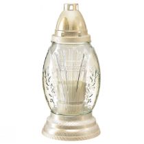 Artikel Grablicht Glas Vase Retro Grablaterne Klar Weiß Gold Ø11cm H26,5cm