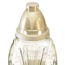 Artikel Grablicht Glas Vase Retro Grablaterne Klar Weiß Gold Ø11cm H26,5cm