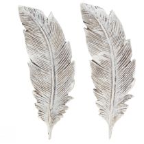 Artikel Grabschmuck Feder aus Polyresin 15,5 cm Grau-Weiss