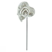 Artikel Herzförmiger Grabstecker aus Steinguss mit Rose 5,5 cm Grau 6 Stück