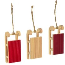 Artikel Miniatur-Holzschlitten, Rot-Natur, 4 x 8,5 cm, 6er-Set