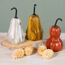 Artikel Holzbirnen Deko-Set Herbst 12×6 cm Rot, Gelb, Weiss – 3 Stück