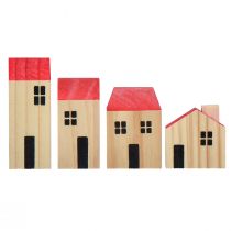 Artikel Holzhäuschen Deko Set 4-teilig Holz Natur Rot Skandinavisches Design