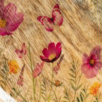 Artikel Holzteller mit Blumen- und Schmetterlingsmotiv, Ø15cm, Natur/Pink, 3er-Set