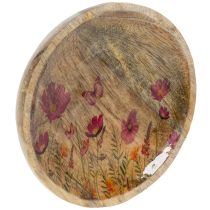 Artikel Holzteller mit Blumen- und Schmetterlingsmotiv, Ø15cm, Natur/Pink, 3er-Set