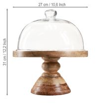 Artikel Holzteller mit Glaskuppel Ø27cm H31cm für Dekoration und Präsentation