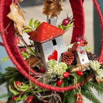 Artikel Keramik-Häuschen mit rotem Dach Fenster und Herz – 6 cm – Idyllische Dekoration für Heim und Garten – 6St