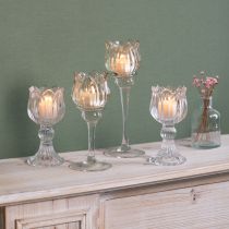 Artikel Kerzenhalter Glas 22 cm mit Blumenform für Tischdekoration und Events