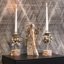 Artikel Kerzenhalter Stern aus Metall mit Holzsockel 20cm Silber Natur