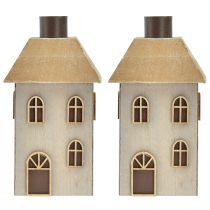 Artikel Kerzenhalter aus Holz in Hausform für Stabkerzen 14,5 cm, 2er-Set, grau-beige