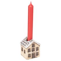 Artikel Kerzenständer aus Keramik im 2er-Set, Hausform, 7 cm, Rot und Beige mit Schnee