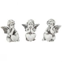Artikel Engel-Figur mit Herz 5,5 cm, Polyresin, Grau, 6er-Set