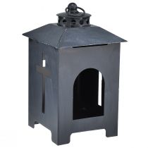 Artikel Laterne aus Metall mit Kreuzfenstern, antik grau, 13x27cm, für Aussen- und Grabdekoration
