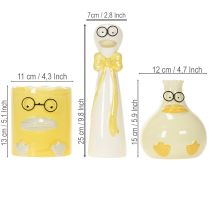 Artikel Keramik Entenfiguren mit Brille in Gelb und Weiss, 25 cm, 3er-Set
