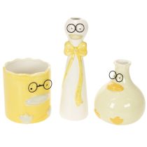 Artikel Keramik Entenfiguren mit Brille in Gelb und Weiss, 25 cm, 3er-Set