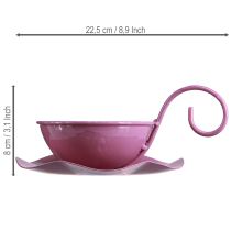 Artikel Metall Deko-Tasse mit Unterteller in Pink, Ø11,5cm, H8cm, Set mit 2 Stück