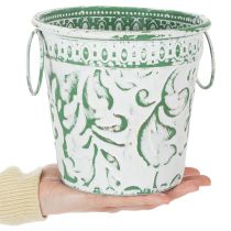 Artikel Metall-Pflanzkübel 3er-Set mit Henkeln, Prägung, Shabby Chic Weiss/Grün, Ø25,5/20,5/15,5cm, H20,5/18,5/16cm