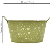 Artikel Grüne Metallschale mit Sternenmotiv und Griffen Ø20cm H11,5cm für Dekoration