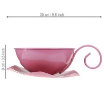 Artikel Metalltasse mit Unterteller Ø16cm H9cm Pink – Dekorationsschale oder Pflanzgefäss