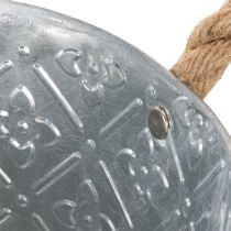 Artikel Metall-Pflanzgefäss mit Jutegriffen, Blumenmuster, Ø18cm, Silber