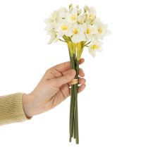 Artikel Künstlicher Narzissenzweig aus Polyester und Kunststoff weiss-gelb 33 cm 6 Stück