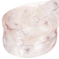 Artikel Organzaband mit Baumwollzweigen, 40 mm x 15 m, Rosa, Dekoband für Floristik und Geschenkverpackung