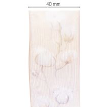 Artikel Organzaband mit Baumwollzweigen, 40 mm x 15 m, Rosa, Dekoband für Floristik und Geschenkverpackung