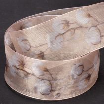Artikel Organzaband mit Baumwollzweigen, 40 mm x 15 m, Rosa, Dekoband für Floristik und Geschenkverpackung