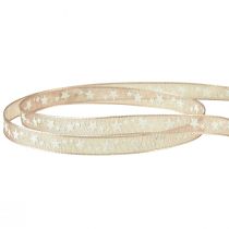 Artikel Organzaband Beige mit weißen Sternen Weihnachtsband 6mm 20m