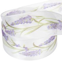 Artikel Organzaband Chiffonband 40mm x 20m mit Lavendelmotiv für Dekoration und Geschenkverpackung