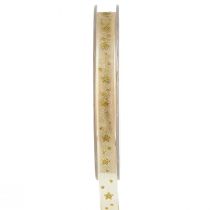 Artikel Organzaband Weihnachtsband Sterne Beige Gold B10mm L20m