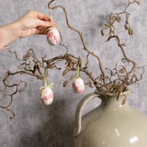 Artikel Ostereier-Dekoration aus Kunststoff, 6 cm, Tulpenmotiv, Set mit 12 Stück, mit grünem Band zum Aufhängen