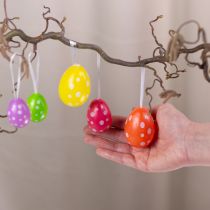 Artikel Ostereier zum Hängen aus Kunststoff, 6cm, bunt mit Punkten, 12 Stück