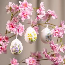 Artikel Ostereier aus Naturweiss, Hühnereier, mit Blütenmotiven, 6 cm, Set mit 6 Stück, für Osterdeko im Innenbereich